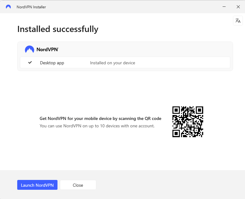 NordVPN installed successfully